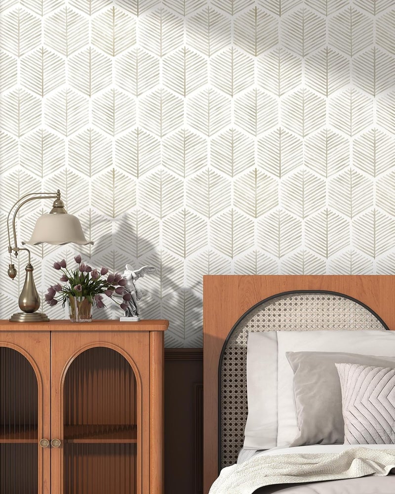 OSECAGE Modern Peel and Stick Wallpaper 17.3''×276'' Self Adhesive Wallpaper Boho Contact Paper Beige and White Geometric Wall Paper Removable Decorative Wallpapers for Bedroom Bathroom Cabinets Decor Vinyl - Image 4